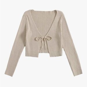 Beige Ribbed Tie Front Knit Cardigan